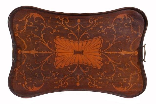 Appraisal: A LATE VICTORIAN MAHOGANY AND INLAID TEA TRAY of waisted