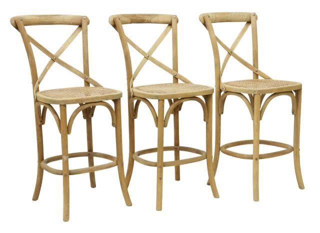 Appraisal: lot of Oak and cane bistro barstools attributed to Williams-Sonoma