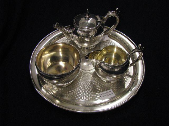 Appraisal: Gorham Silverplate Individual Teapot creamer sugar on English round tray