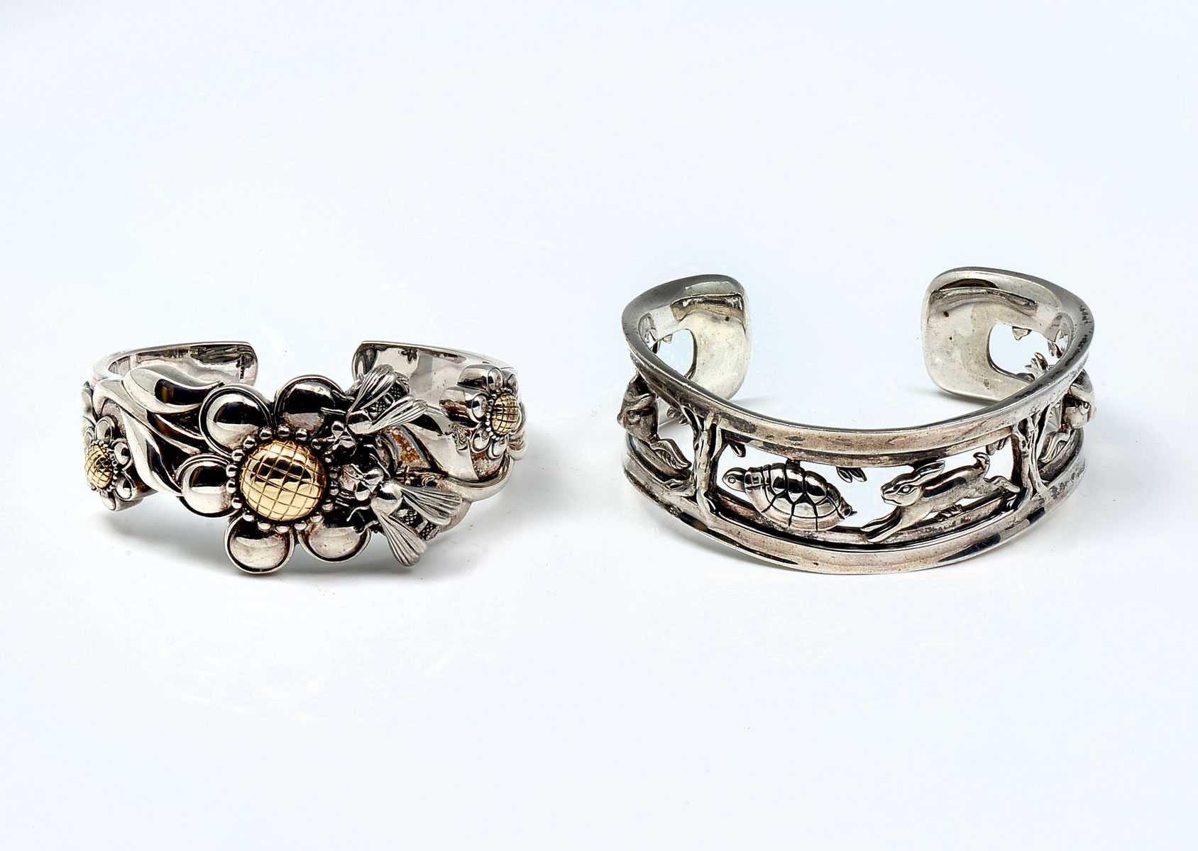 Appraisal: KC STUDIO STERLING CUFF BRACELETS Sterling Tortoise and Hare bracelet