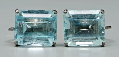 Appraisal: Pair aquamarine earrings faceted rectangular-cut combined total weight cts kt