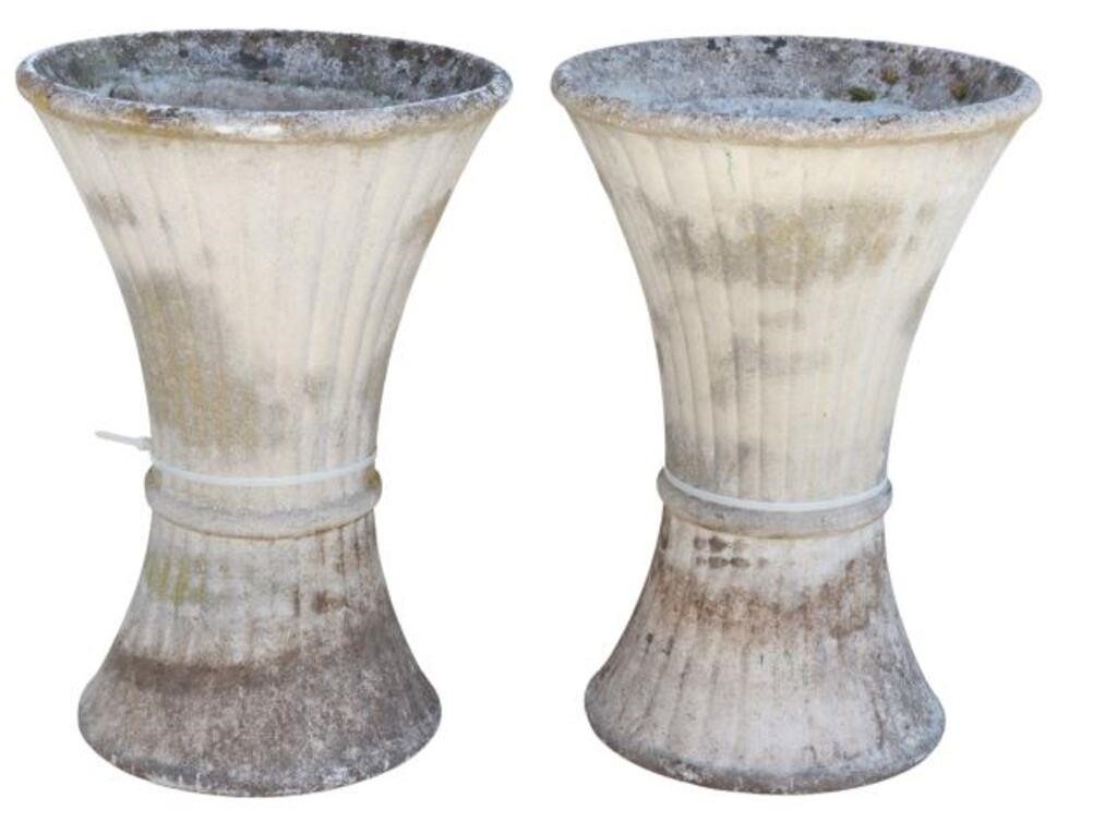 Appraisal: pair French cast stone garden planters Grandon Fres fluted hourglass