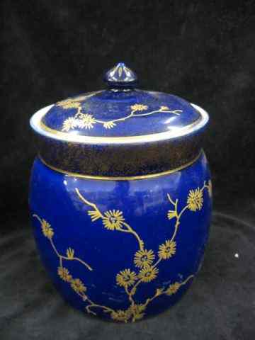 Appraisal: Victorian English Porcelain Biscuit Jar gold floral on cobalt ''