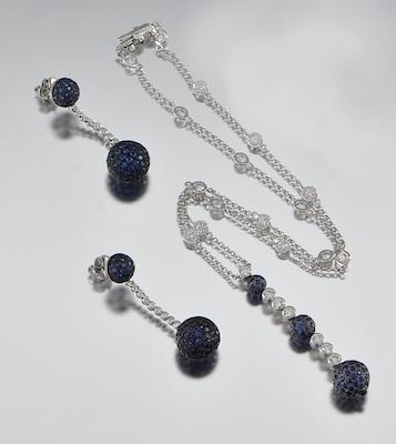 Appraisal: An Elegant Sapphire and Diamond Necklace and Earring Set k