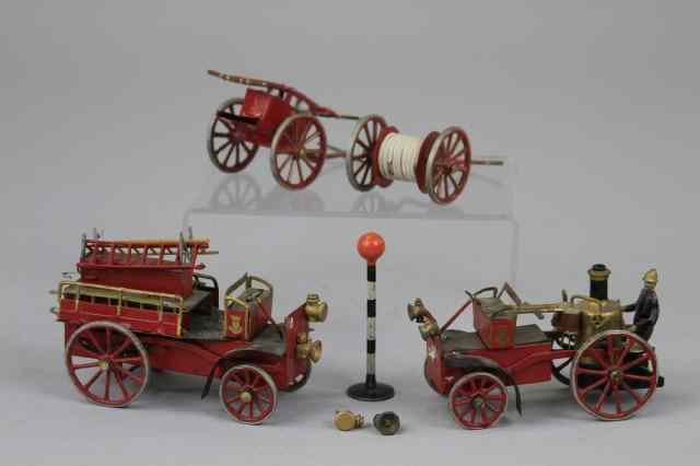 Appraisal: FRENCH FIRE VEHICLES Early lead examples painted in red and