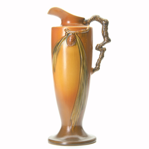 Appraisal: ROSEVILLE Brown Pine Cone ewer - Impressed mark