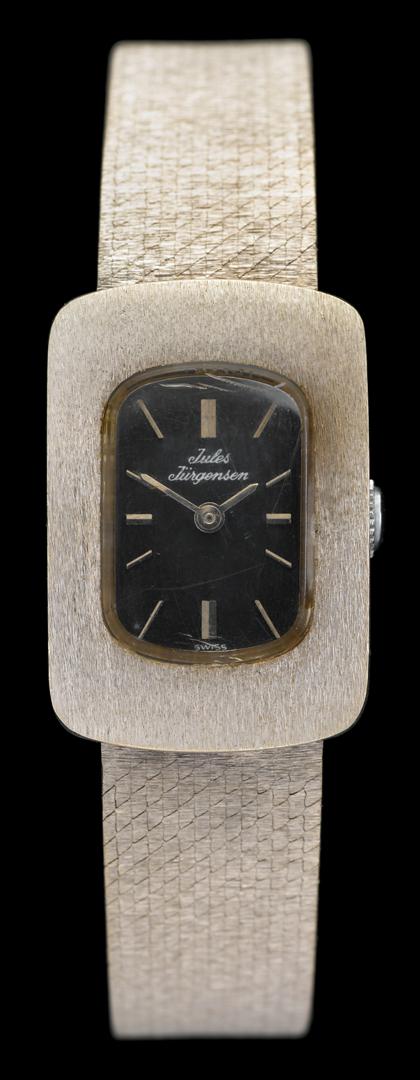 Appraisal: Lady's karat white gold wristwatch Jules JurgensonRounded Rectangular case black