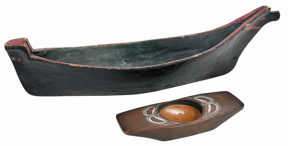 Appraisal: Northwest Coast Carved Boat and Potlatch Ash Tray hand painted