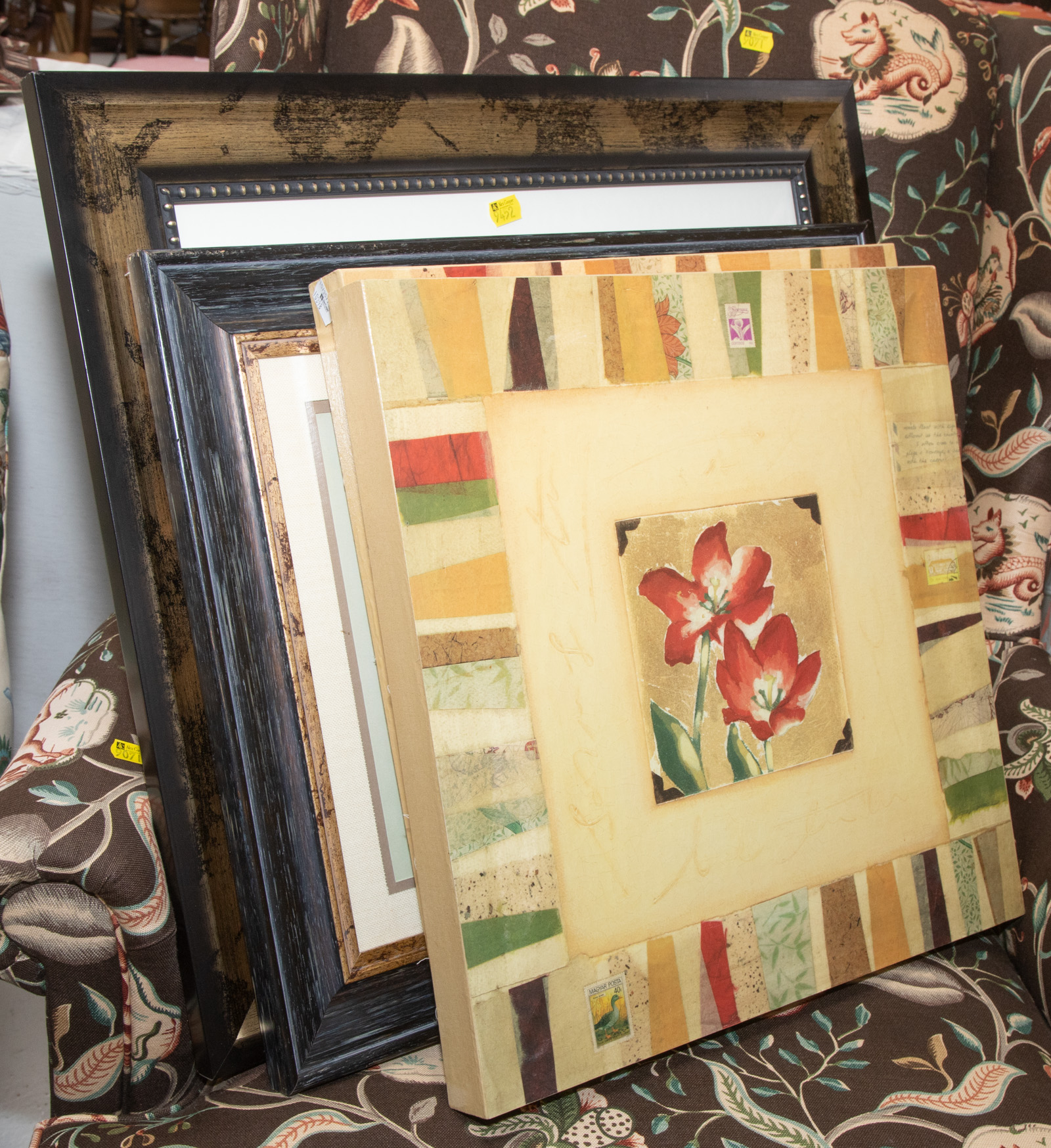 Appraisal: FRAMED UNFRAMED ARTWORKS Includes two unframed floral artworks x in