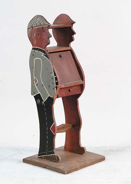 Appraisal: INTERESTING FOLK ART FIGURAL TELEPHONE STAND Sides are cutout silhouettes