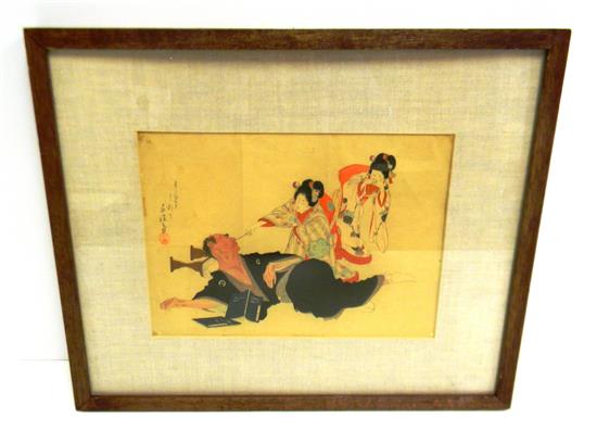 Appraisal: th C Japanese wood block print depicting two young girls