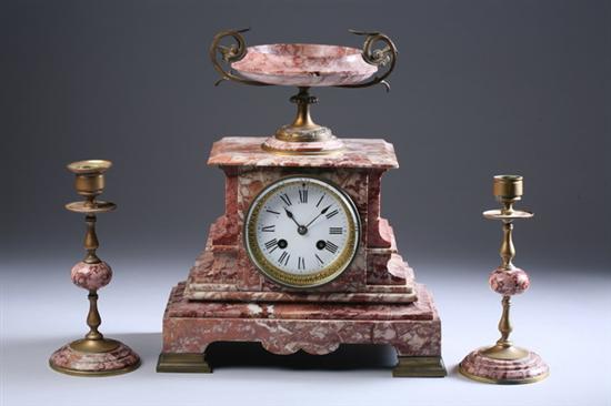 Appraisal: THREE-PIECE EMPIRE-STYLE BRONZE DOR -MOUNTED MARBLE CLOCK GARNITURE early th