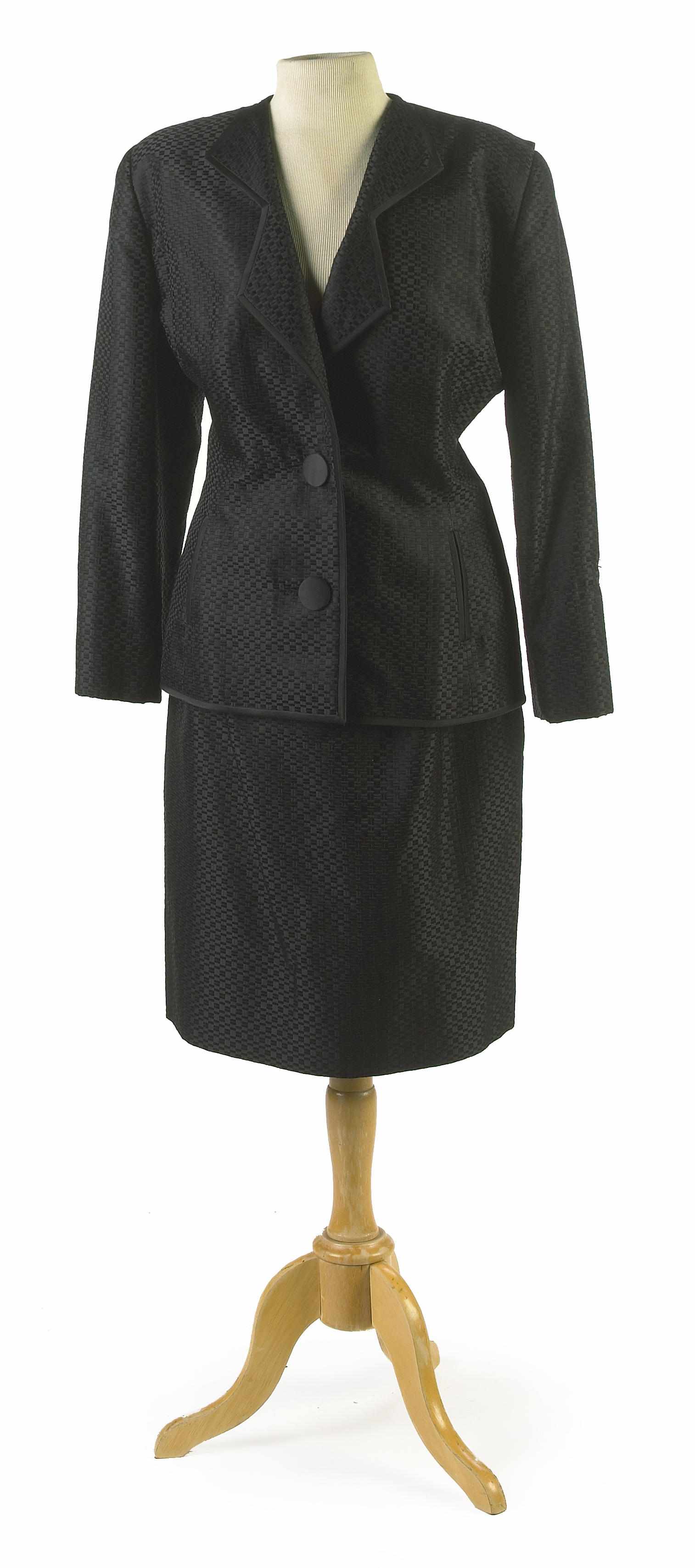 Appraisal: A Galanos black green and ivory jacket and skirt with