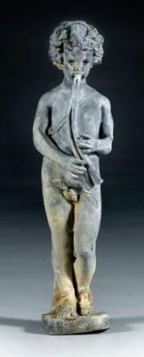 Appraisal: Cast lead garden figure depicting Pan standing and holding two