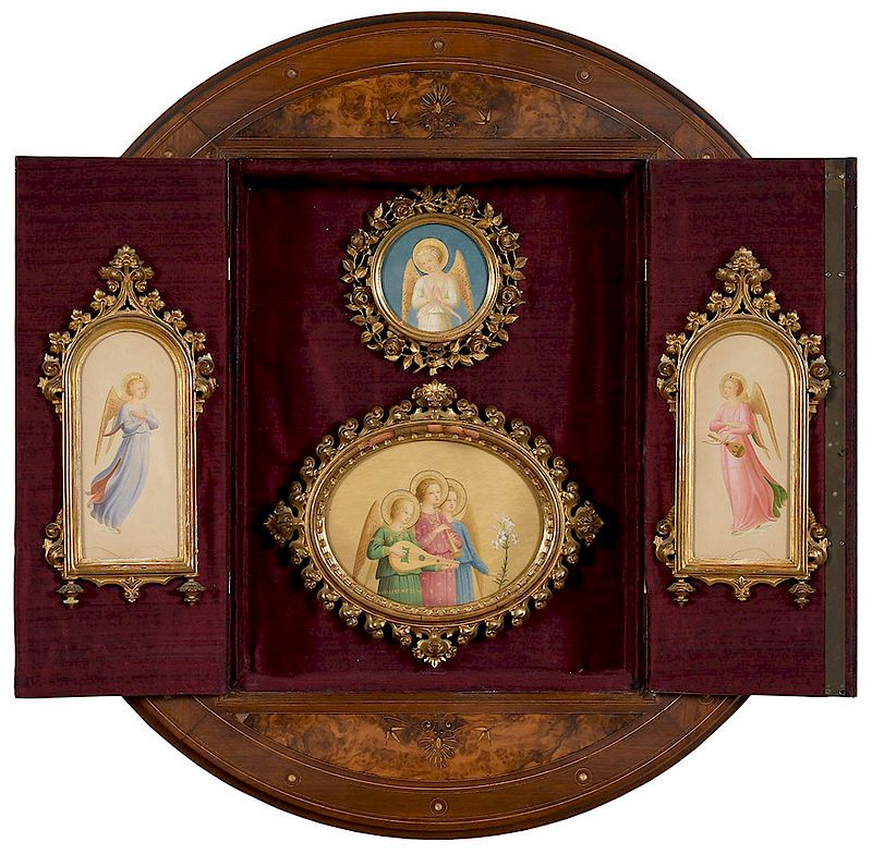 Appraisal: Four Florentine Paintings Eastlake Cabinet th century Angels signed and