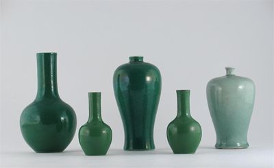 Appraisal: Five Chinese vases four with a green glaze the fifth