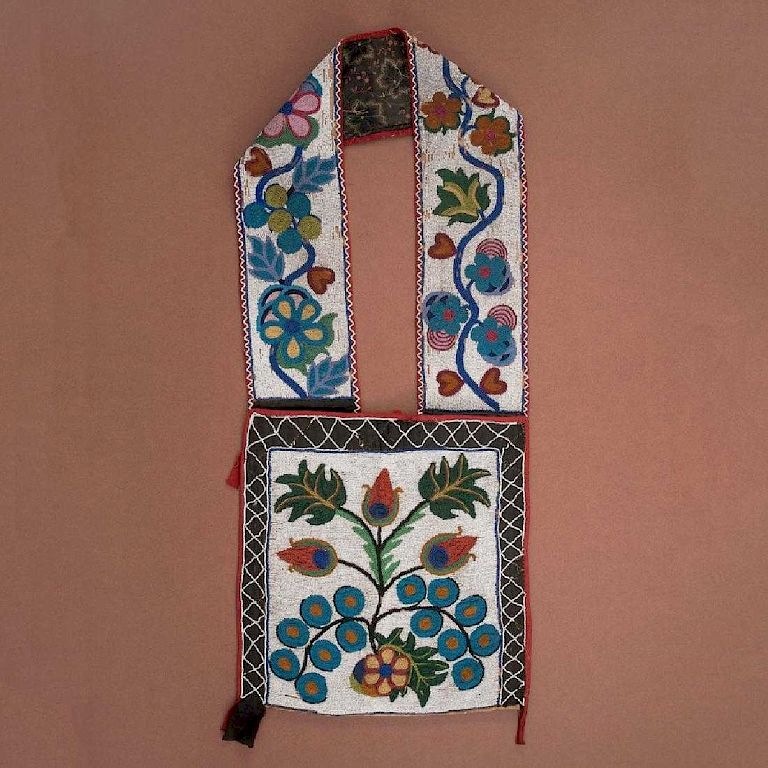 Appraisal: Anishinaabe Fully Beaded Bandolier Bag c The lot features an