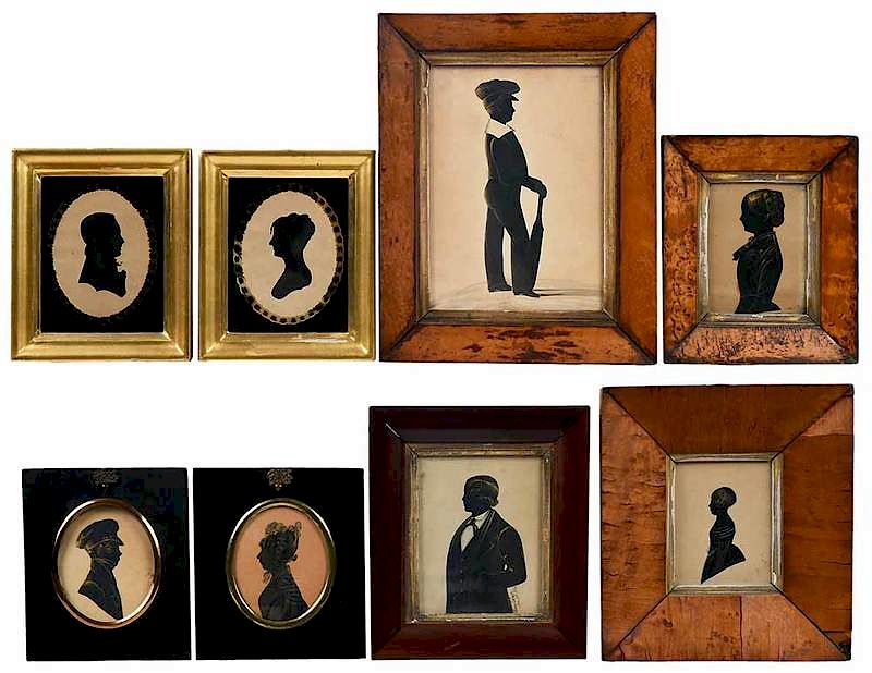 Appraisal: Eight Framed Portrait Silhouettes portrait of a man in a