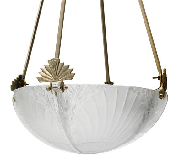 Appraisal: FRENCHCEILING LIGHT circa Moulded metal and frosted glass H D