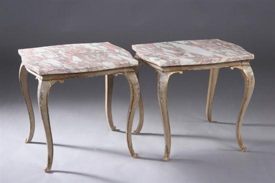 Appraisal: TWO FRENCH MARBLE-TOP PETITE LOW TABLES th century with pink