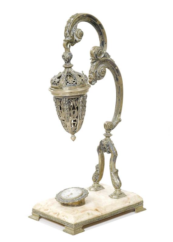 Appraisal: TABLE LAMP WITH CLOCK late th century Silver-plated brass Mounted