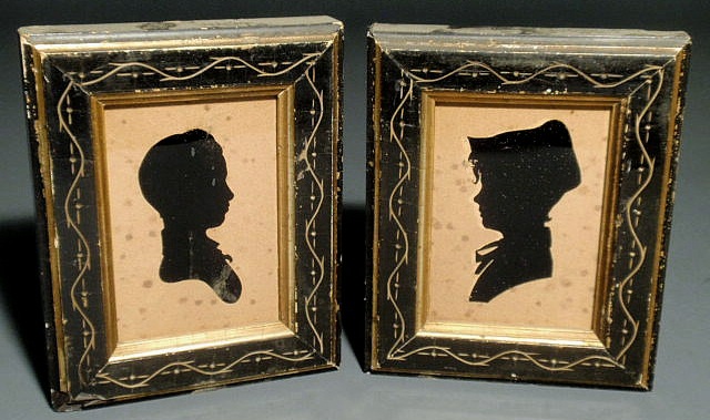 Appraisal: Pair of framed silhouettes th c Newell Family Chester County