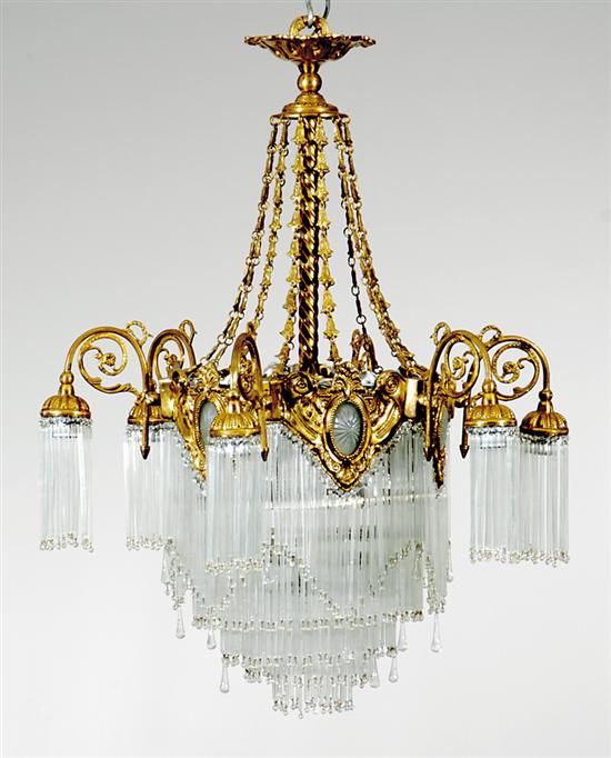 Appraisal: Art Nouveau style crystal and gilt-metal chandelier ceiling mount issuing