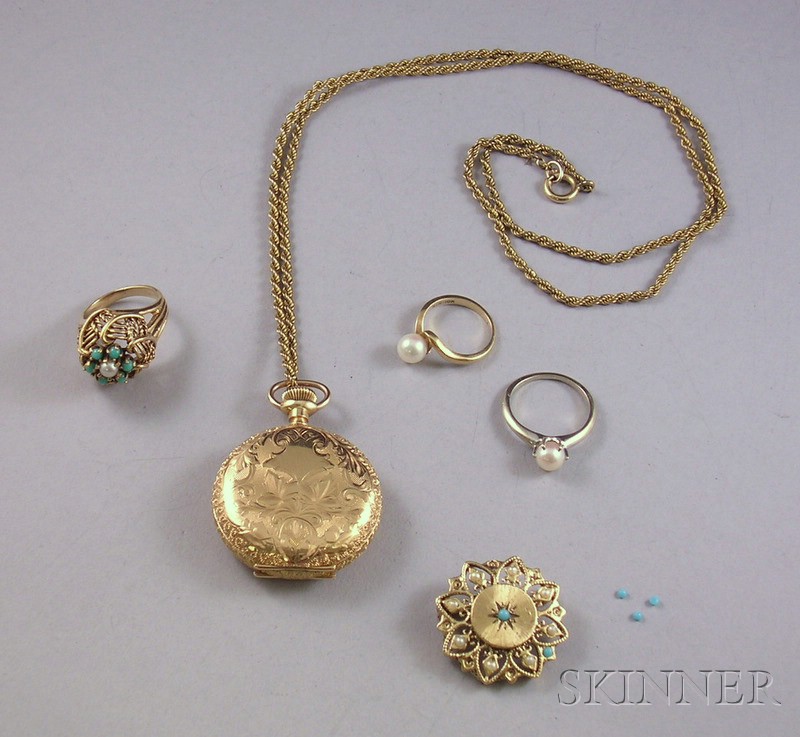 Appraisal: Five Mostly Gold Jewelry Items a kt yellow gold and