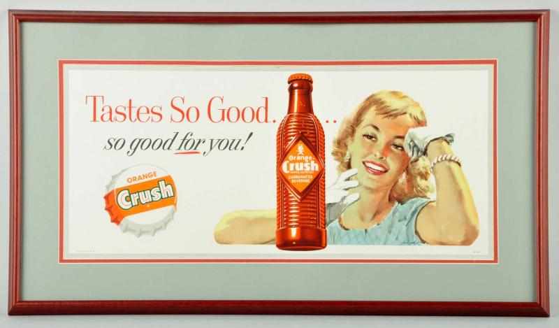 Appraisal: Cardboard Orange Crush Trolley Sign Description s Matted and framed