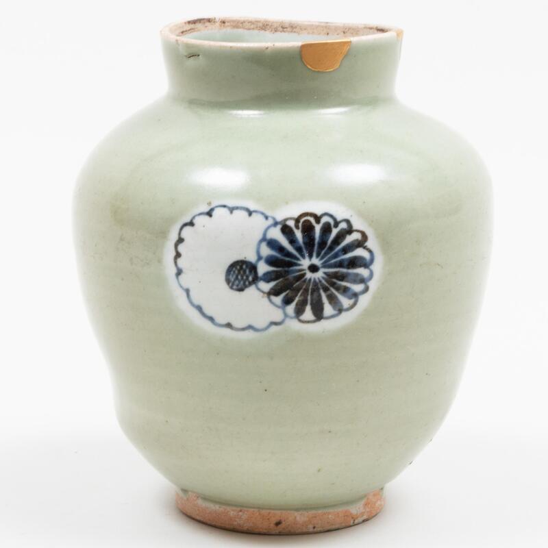 Appraisal: Japanese Early Imari Celadon Jar Unmarked x in diam Provenance