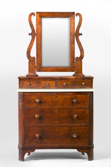 Appraisal: American Late Classical Feathered Walnut and Marble-Top Dressing Bureau second