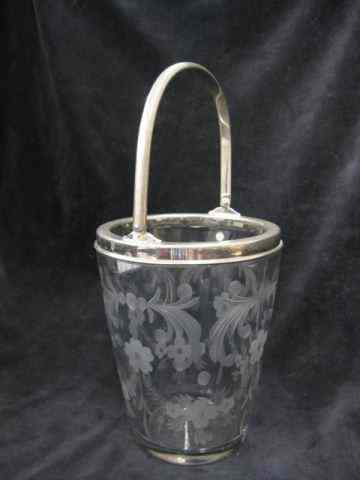 Appraisal: Hawkes Etched Glass Ice Bucket swing handle '' tall signed