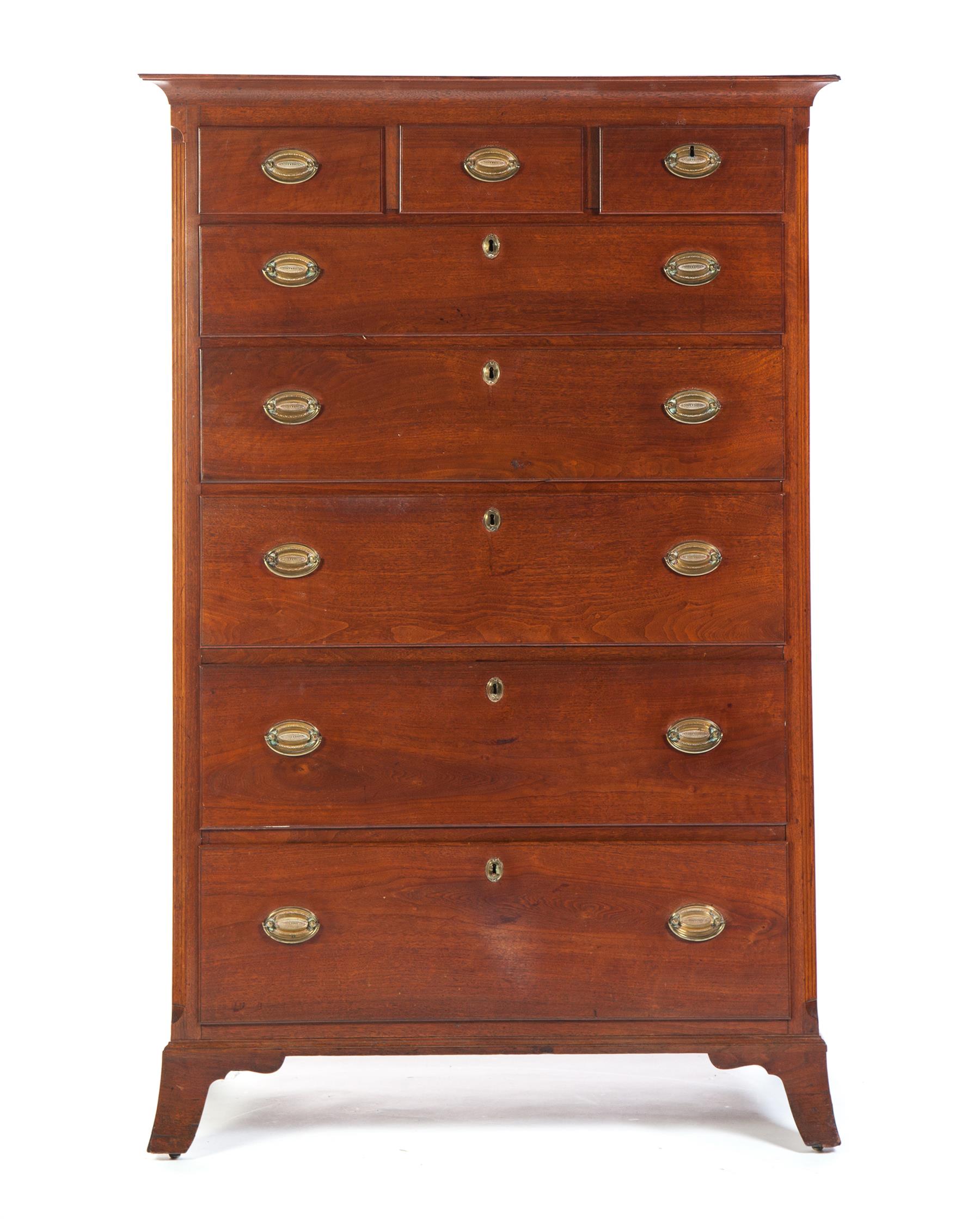 Appraisal: PENNSYLVANIA HEPPLEWHITE TALL CHEST Ca - walnut with pine secondary