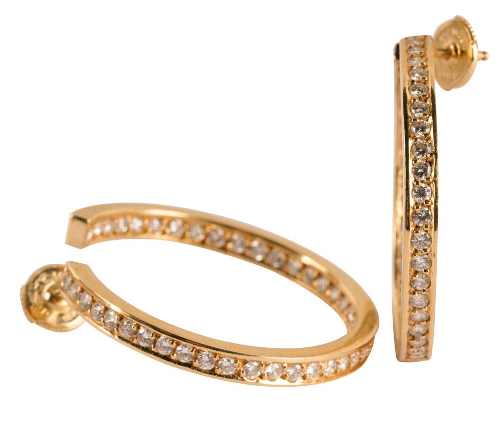 Appraisal: PAIR OF MECAN ELDE KARAT YELLOW GOLD DIAMOND HOOP EARRINGSwith