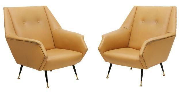 Appraisal: pair Italian mid-century modern armchairs c s faux leather upholstery