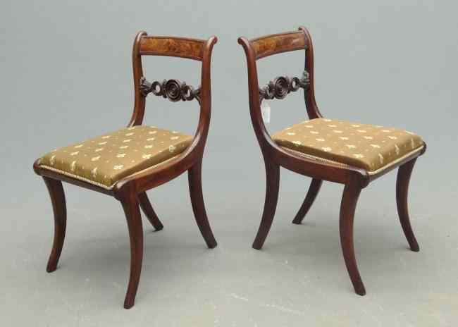 Appraisal: Pair th c Classical mahogany saber leg chairs '' Seat