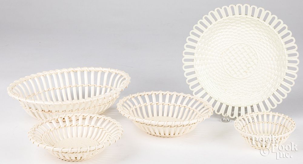 Appraisal: Five creamware reticulated baskets and tray Five creamware reticulated baskets