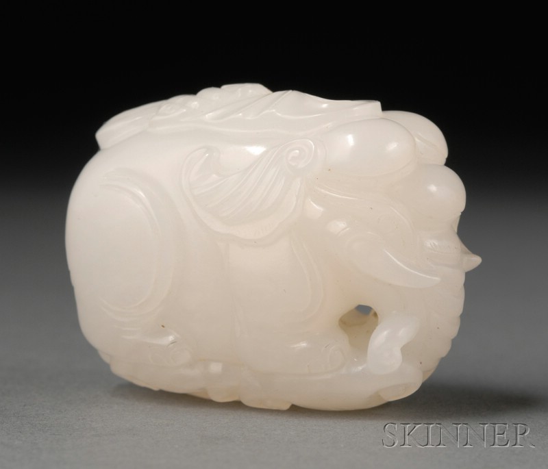 Appraisal: Jade Pendant pure white color carving of an elephant a