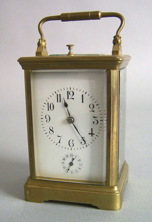 Appraisal: French brass repeater carriage clock with alarm mechanism h