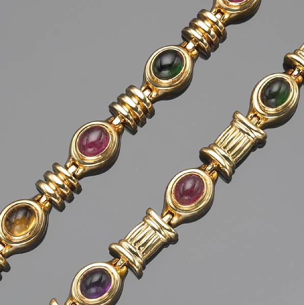 Appraisal: Two multi-semi-precious and k gold bracelets Joan Boyce unsigned attributed