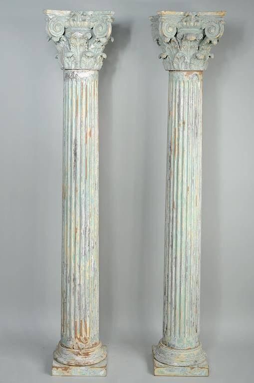 Appraisal: Pair Corinthian Style Wood Columns Pair of Corinthian style carved