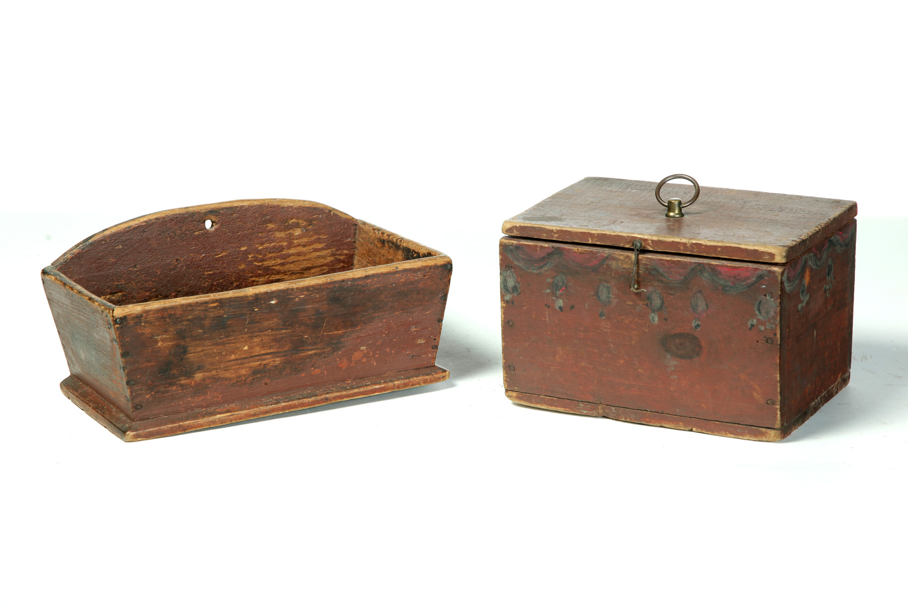 Appraisal: TWO AMERICAN BOXES Nineteenth century pine Original red paint Hanging