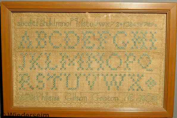 Appraisal: American silk on linen sampler wrought by Philena Gilson Groton