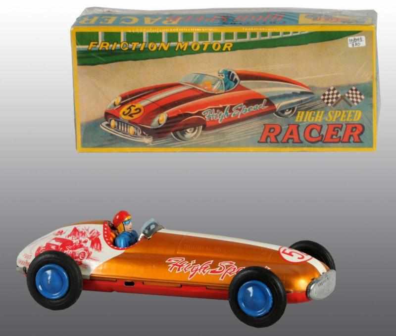 Appraisal: Tin High Speed Race Car Friction Toy Description Japanese Working