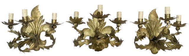 Appraisal: lot of Florentine gilt iron wall sconces th c fleur-de-lis