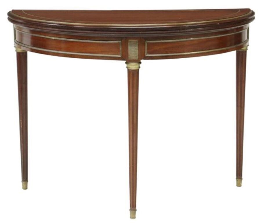 Appraisal: French Louis XVI style mahogany demilune games table th c