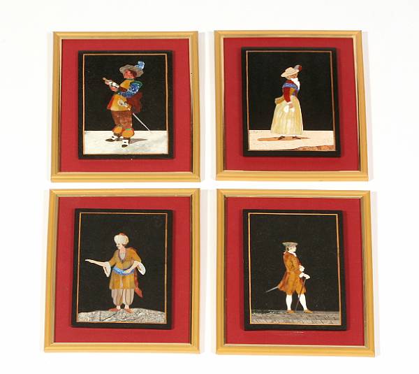 Appraisal: A group of four Italian petra dura framed plaques height