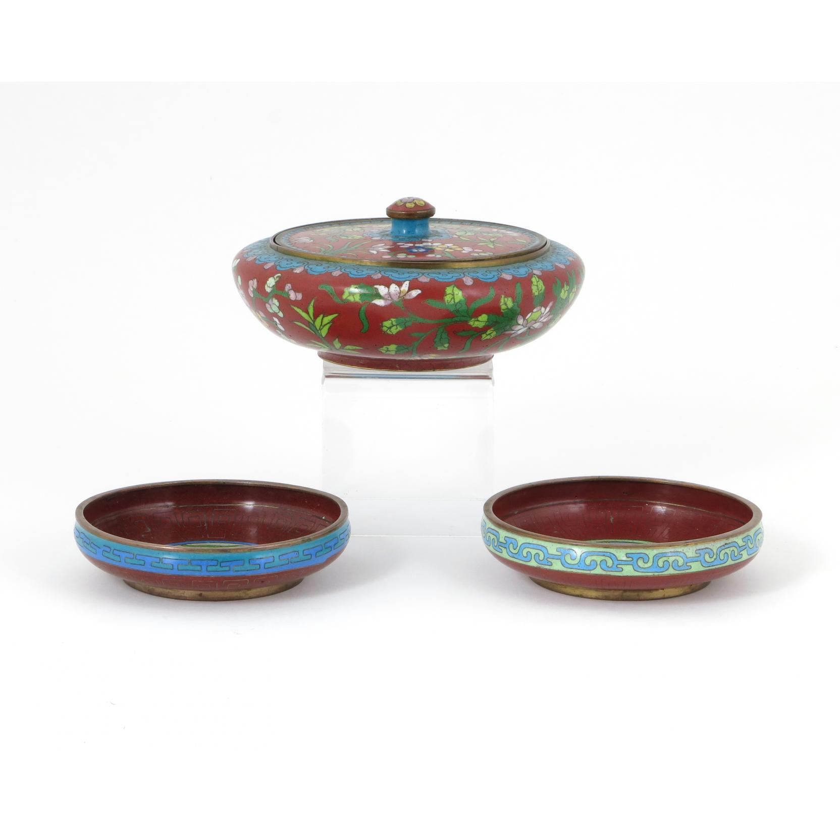 Appraisal: Three Cloisonne Accessories to include a covered vessel and a