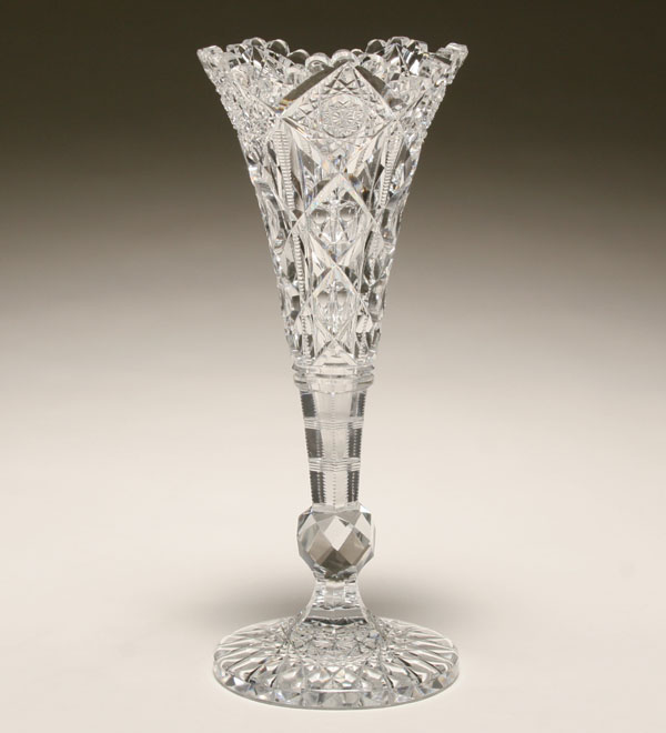 Appraisal: Hawkes Brilliant cut glass crystal trumpet vase starbusts designs sawtooth