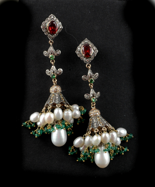 Appraisal: A PAIR OF MULTI STONE CHANDELIER DROP EARRINGS The chandelier